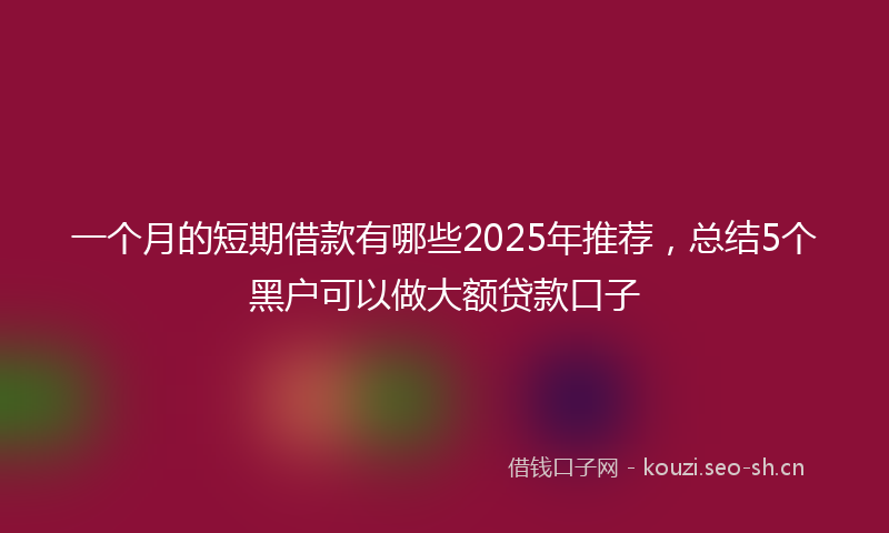 一个月的短期借款有哪些2025年推荐，总结5个黑户可以做大额贷款口子