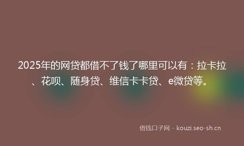 2025年的网贷都借不了钱了哪里可以有：拉卡拉、花呗、随身贷、维信卡卡贷、e微贷等。