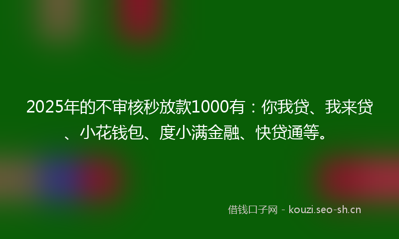 2025年的不审核秒放款1000有：你我贷、我来贷、小花钱包、度小满金融、快贷通等。