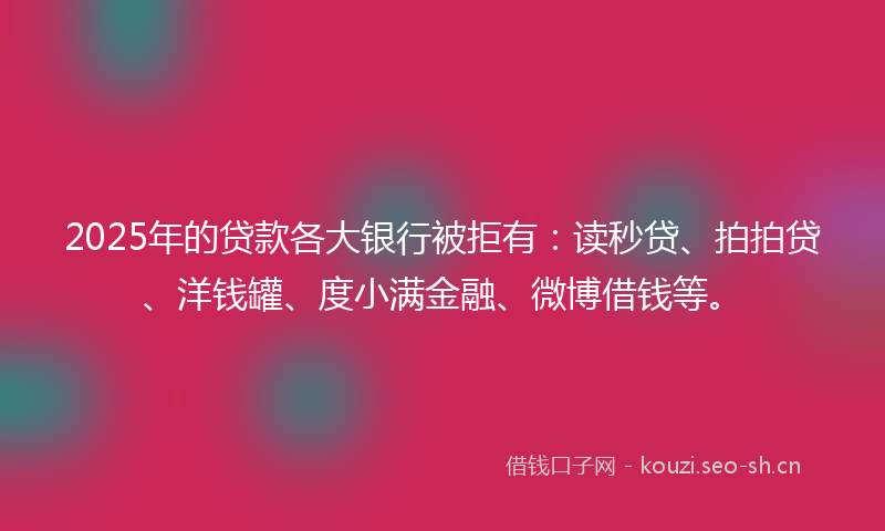 2025年的贷款各大银行被拒有：读秒贷、拍拍贷、洋钱罐、度小满金融、微博借钱等。