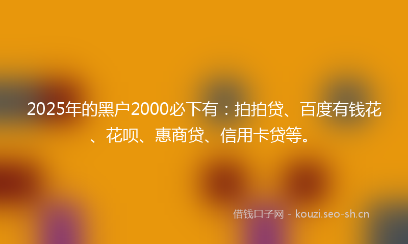 2025年的黑户2000必下有：拍拍贷、百度有钱花、花呗、惠商贷、信用卡贷等。