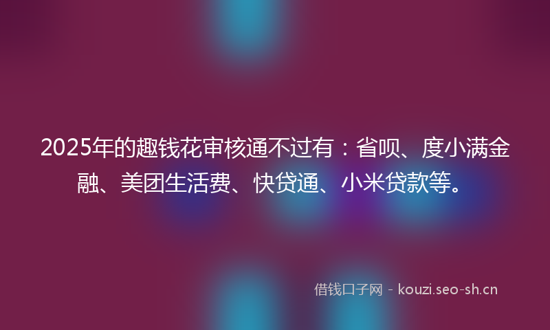 2025年的趣钱花审核通不过有：省呗、度小满金融、美团生活费、快贷通、小米贷款等。