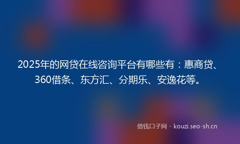 2025年的网贷在线咨询平台有哪些有：惠商贷、360借条、东方汇、分期乐、安逸花等。