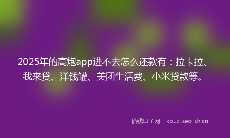 2025年的高炮app进不去怎么还款有：拉卡拉、我来贷、洋钱罐、美团生活费、小米贷款等。