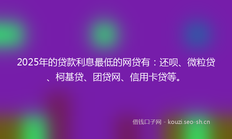 2025年的贷款利息最低的网贷有：还呗、微粒贷、柯基贷、团贷网、信用卡贷等。