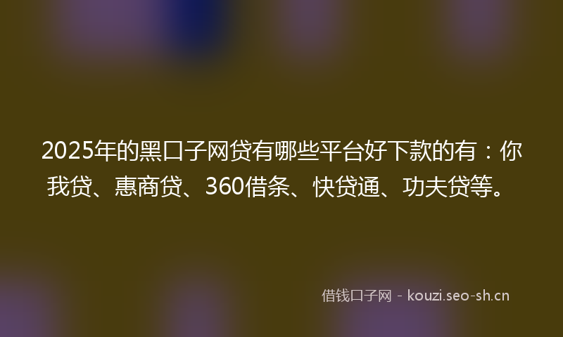 2025年的黑口子网贷有哪些平台好下款的有:你我贷、惠商贷、360借条、快贷通、功夫贷等。