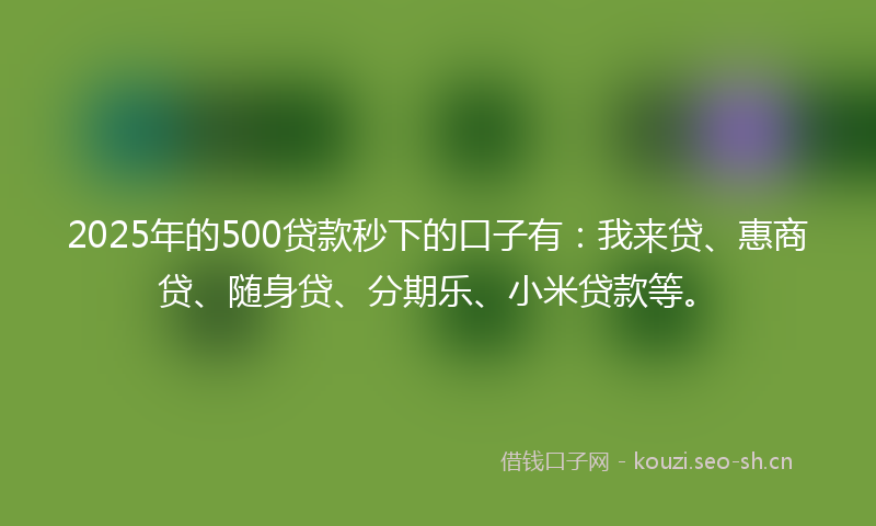 2025年的500贷款秒下的口子有：我来贷、惠商贷、随身贷、分期乐、小米贷款等。