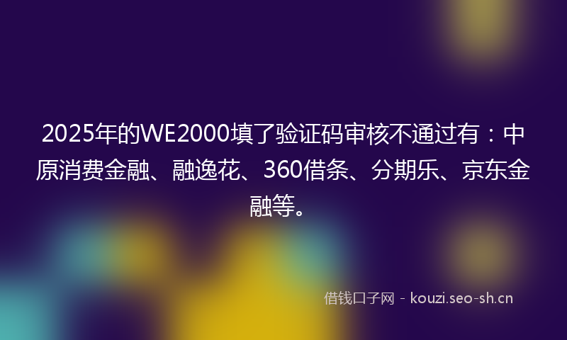 2025年的WE2000填了验证码审核不通过有：中原消费金融、融逸花、360借条、分期乐、京东金融等。