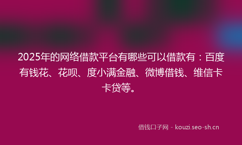 2025年的网络借款平台有哪些可以借款有：百度有钱花、花呗、度小满金融、微博借钱、维信卡卡贷等。