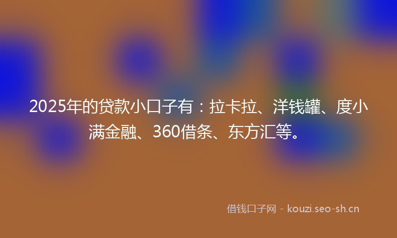 2025年的贷款小口子有：拉卡拉、洋钱罐、度小满金融、360借条、东方汇等。