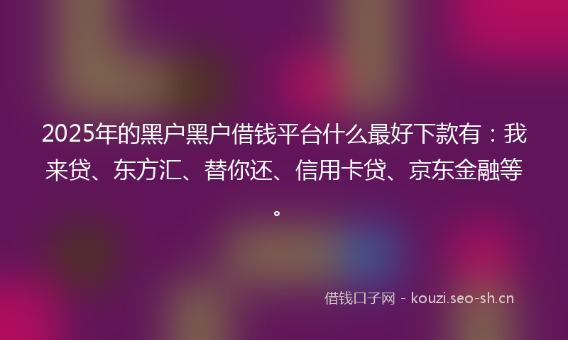 2025年的黑户黑户借钱平台什么最好下款有：我来贷、东方汇、替你还、信用卡贷、京东金融等。