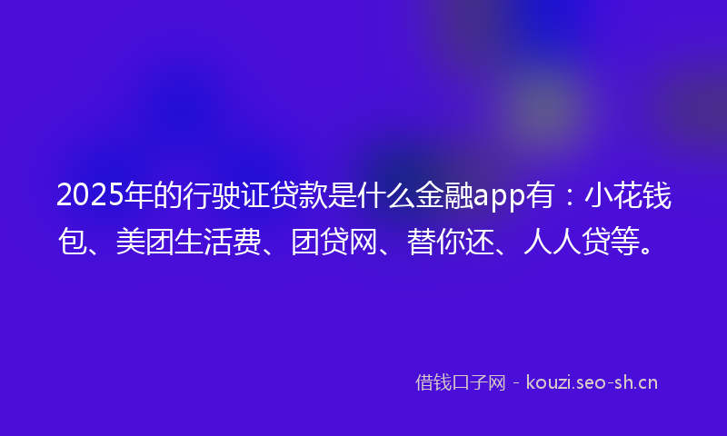 2025年的行驶证贷款是什么金融app有：小花钱包、美团生活费、团贷网、替你还、人人贷等。