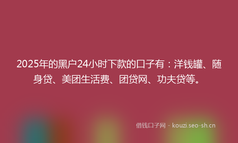 2025年的黑户24小时下款的口子有：洋钱罐、随身贷、美团生活费、团贷网、功夫贷等。