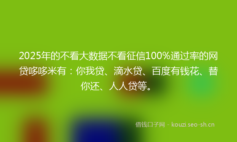 2025年的不看大数据不看征信100%通过率的网贷哆哆米有：你我贷、滴水贷、百度有钱花、替你还、人人贷等。