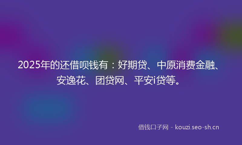 2025年的还借呗钱有：好期贷、中原消费金融、安逸花、团贷网、平安i贷等。