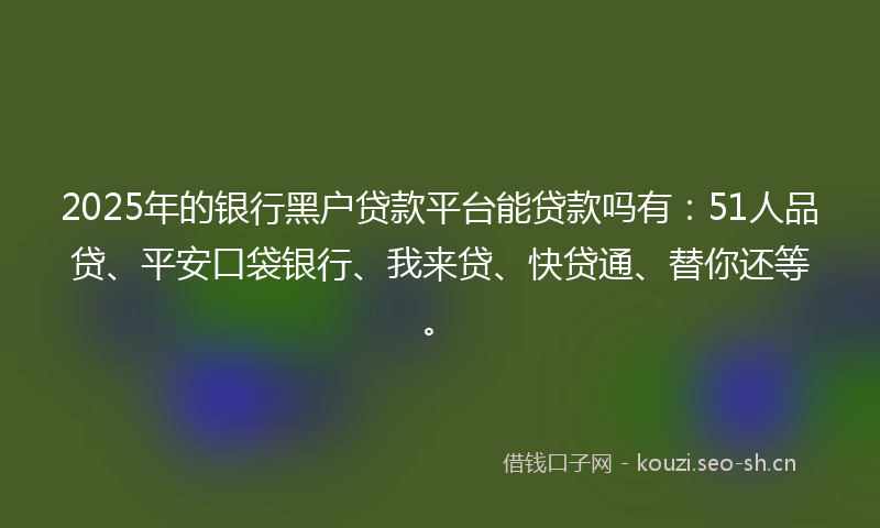 2025年的银行黑户贷款平台能贷款吗有：51人品贷、平安口袋银行、我来贷、快贷通、替你还等。