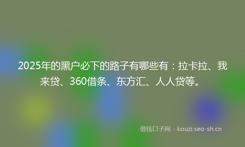 2025年的黑户必下的路子有哪些有：拉卡拉、我来贷、360借条、东方汇、人人贷等。