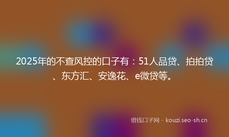 2025年的不查风控的口子有：51人品贷、拍拍贷、东方汇、安逸花、e微贷等。