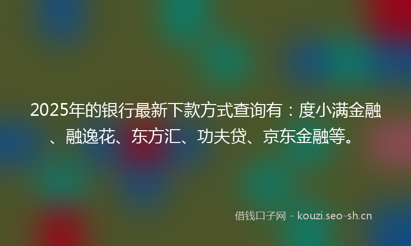 2025年的银行最新下款方式查询有：度小满金融、融逸花、东方汇、功夫贷、京东金融等。