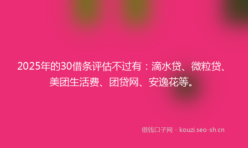2025年的30借条评估不过有：滴水贷、微粒贷、美团生活费、团贷网、安逸花等。