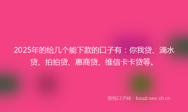 2025年的给几个能下款的口子有：你我贷、滴水贷、拍拍贷、惠商贷、维信卡卡贷等。