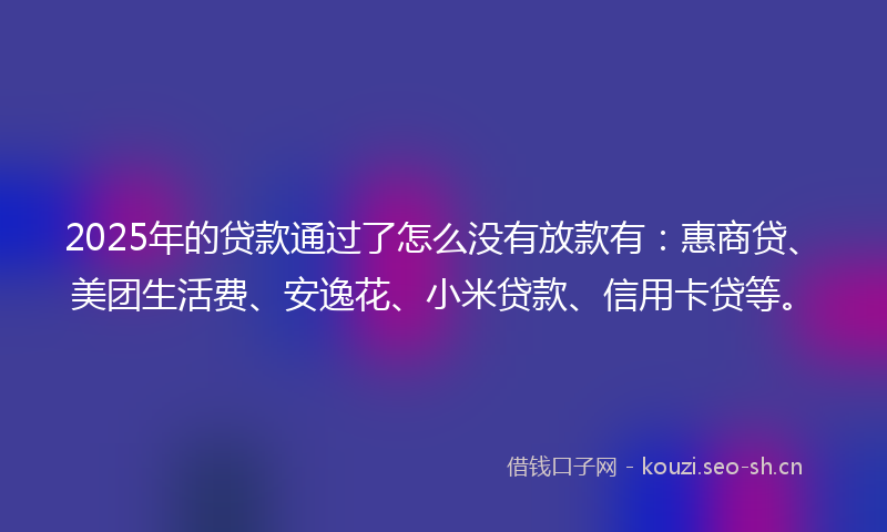 2025年的贷款通过了怎么没有放款有：惠商贷、美团生活费、安逸花、小米贷款、信用卡贷等。