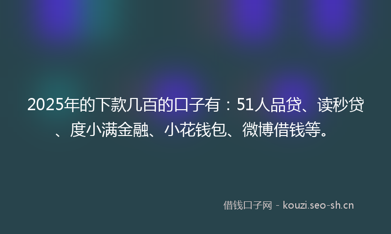 2025年的下款几百的口子有：51人品贷、读秒贷、度小满金融、小花钱包、微博借钱等。