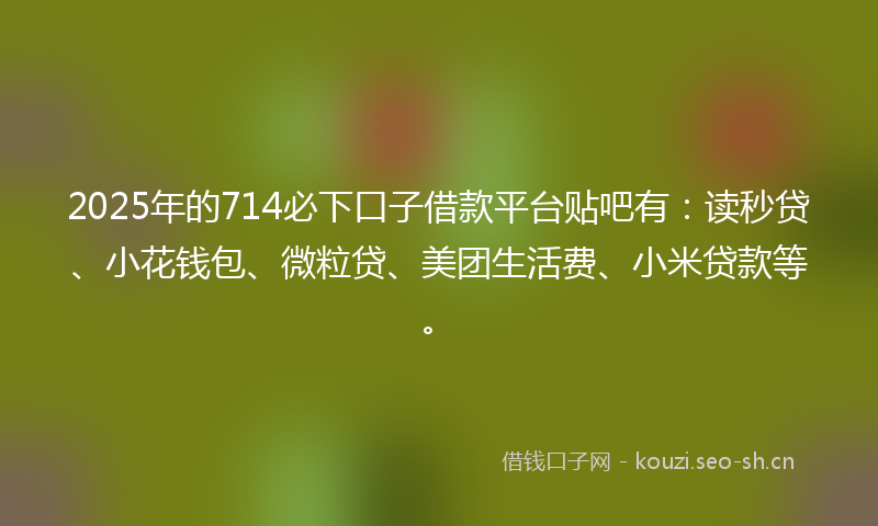 2025年的714必下口子借款平台贴吧有：读秒贷、小花钱包、微粒贷、美团生活费、小米贷款等。