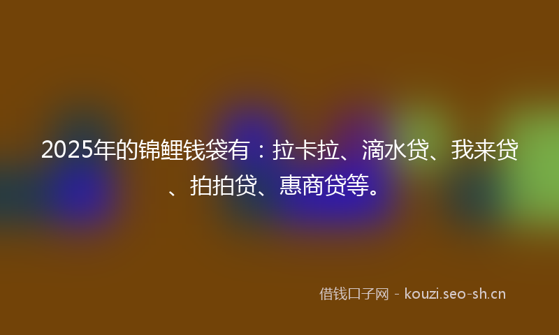 2025年的锦鲤钱袋有:拉卡拉、滴水贷、我来贷、拍拍贷、惠商贷等。