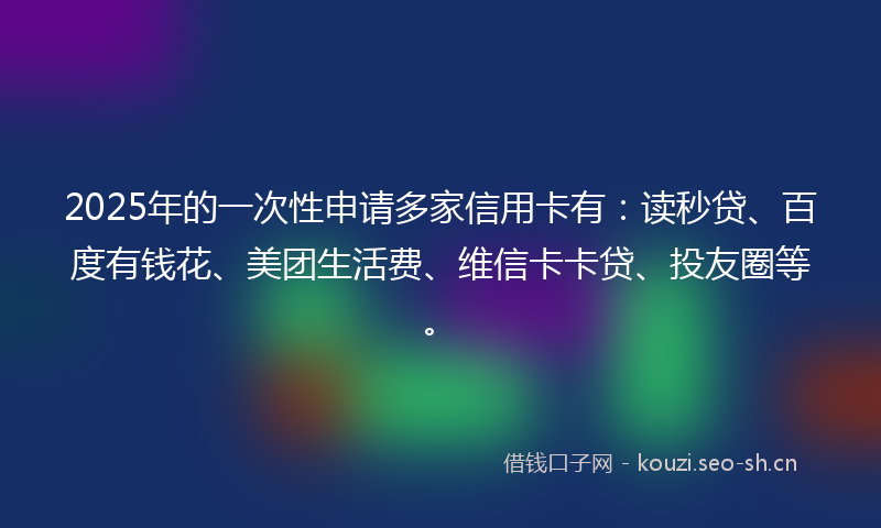 2025年的一次性申请多家信用卡有：读秒贷、百度有钱花、美团生活费、维信卡卡贷、投友圈等。