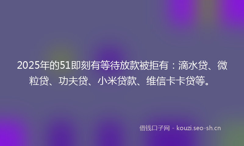 2025年的51即刻有等待放款被拒有:滴水贷、微粒贷、功夫贷、小米贷款、维信卡卡贷等。