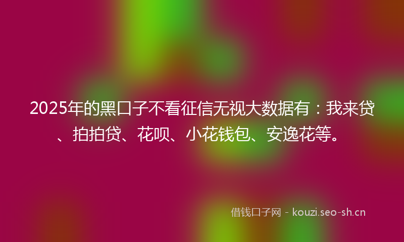 2025年的黑口子不看征信无视大数据有：我来贷、拍拍贷、花呗、小花钱包、安逸花等。
