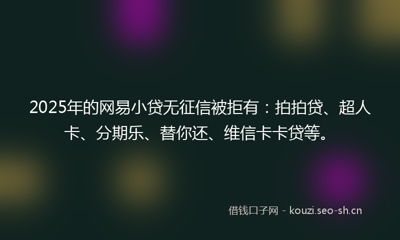 2025年的网易小贷无征信被拒有：拍拍贷、超人卡、分期乐、替你还、维信卡卡贷等。