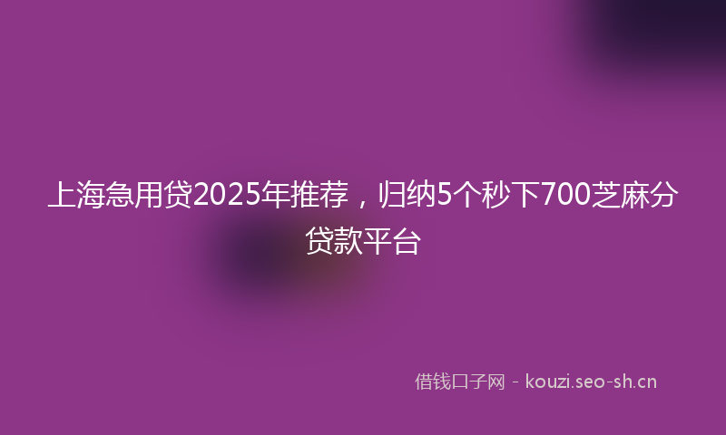 上海急用贷2025年推荐，归纳5个秒下700芝麻分贷款平台