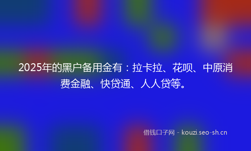 2025年的黑户备用金有：拉卡拉、花呗、中原消费金融、快贷通、人人贷等。