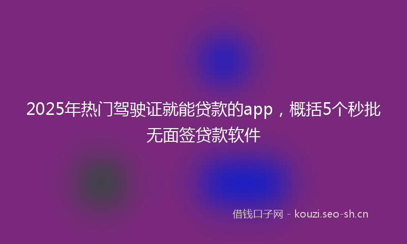 2025年热门驾驶证就能贷款的app，概括5个秒批无面签贷款软件