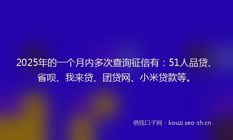 2025年的一个月内多次查询征信有：51人品贷、省呗、我来贷、团贷网、小米贷款等。