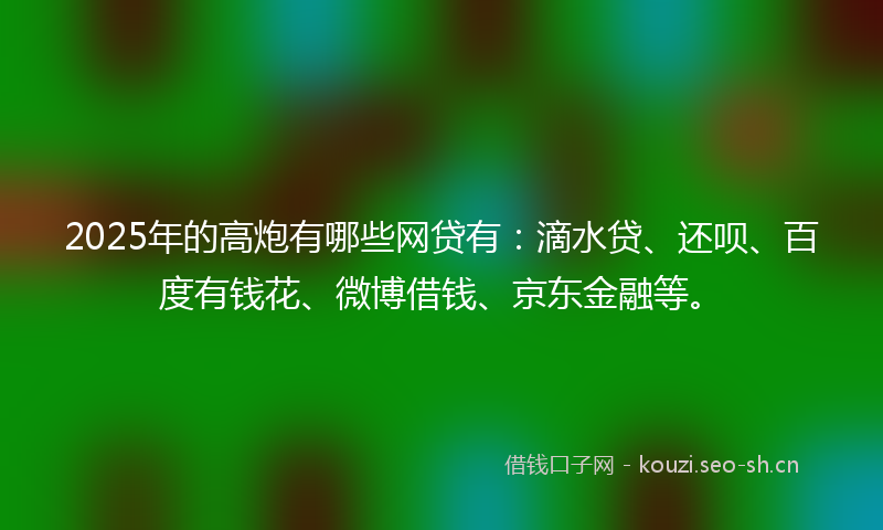 2025年的高炮有哪些网贷有：滴水贷、还呗、百度有钱花、微博借钱、京东金融等。