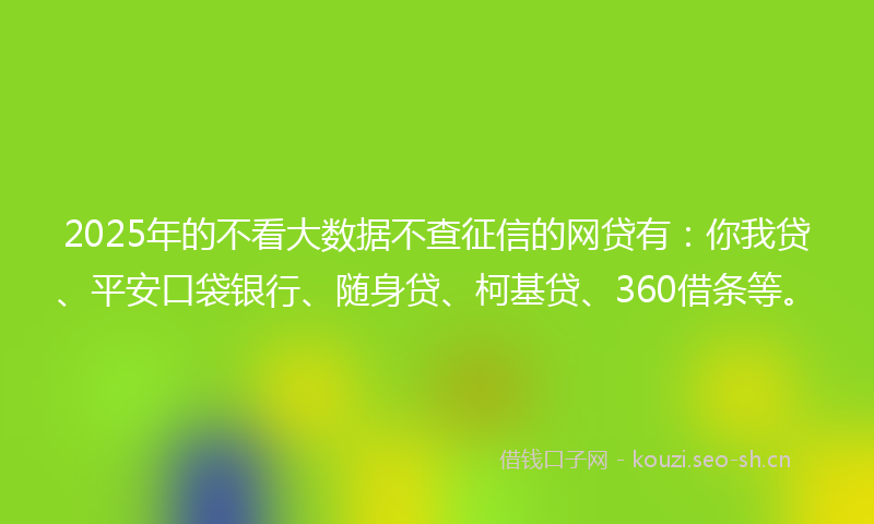 2025年的不看大数据不查征信的网贷有：你我贷、平安口袋银行、随身贷、柯基贷、360借条等。