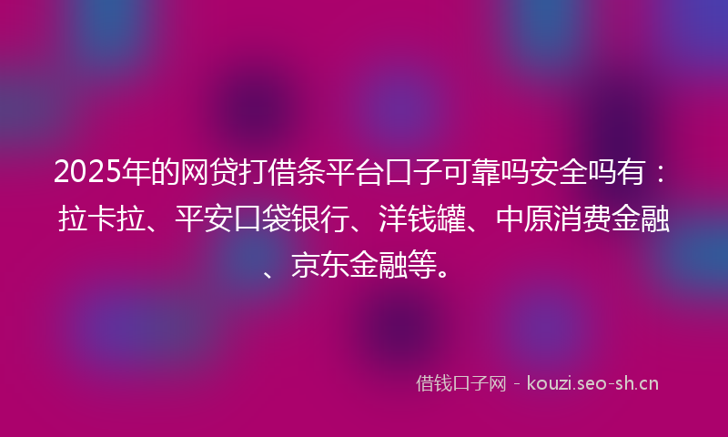 2025年的网贷打借条平台口子可靠吗安全吗有：拉卡拉、平安口袋银行、洋钱罐、中原消费金融、京东金融等。
