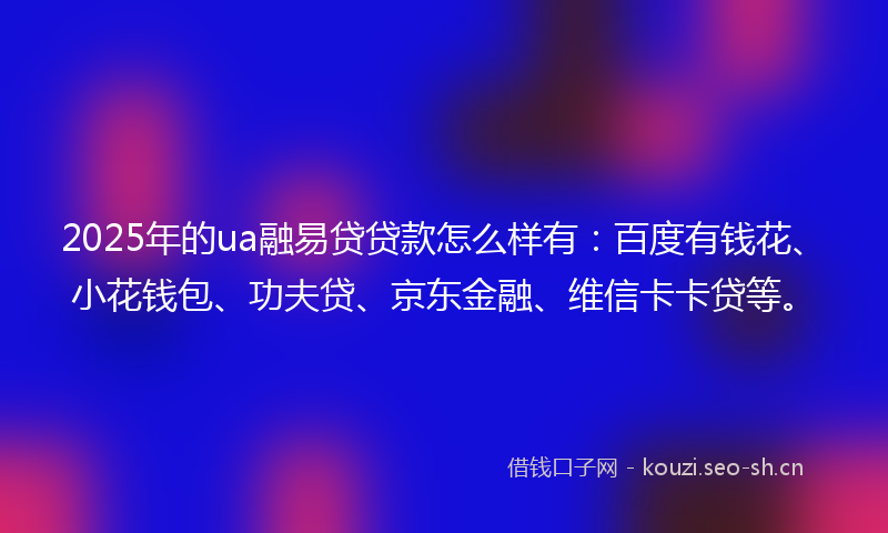 2025年的ua融易贷贷款怎么样有：百度有钱花、小花钱包、功夫贷、京东金融、维信卡卡贷等。