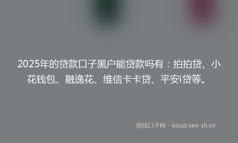 2025年的贷款口子黑户能贷款吗有：拍拍贷、小花钱包、融逸花、维信卡卡贷、平安i贷等。