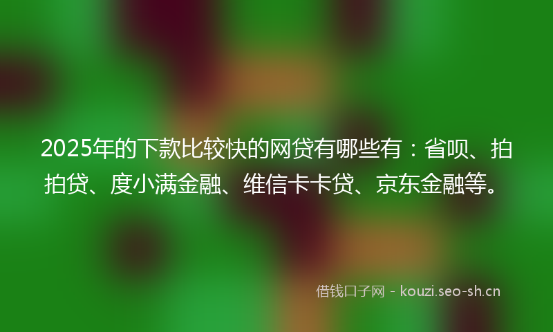 2025年的下款比较快的网贷有哪些有：省呗、拍拍贷、度小满金融、维信卡卡贷、京东金融等。