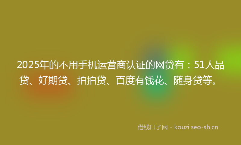 2025年的不用手机运营商认证的网贷有：51人品贷、好期贷、拍拍贷、百度有钱花、随身贷等。