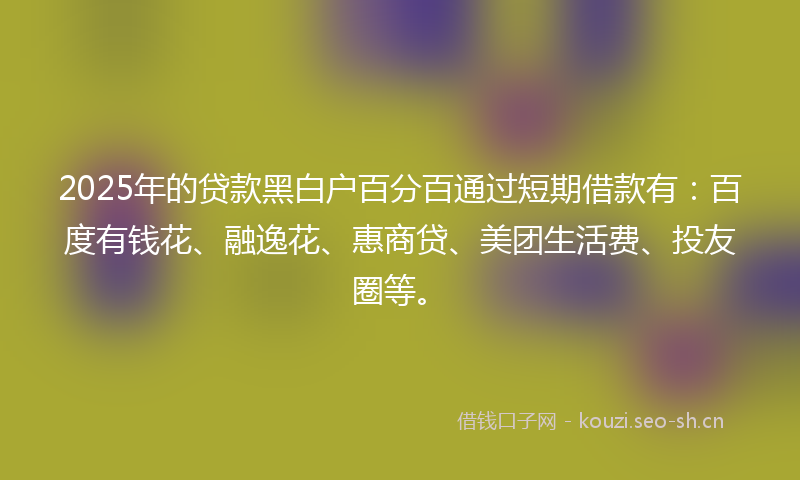2025年的贷款黑白户百分百通过短期借款有：百度有钱花、融逸花、惠商贷、美团生活费、投友圈等。