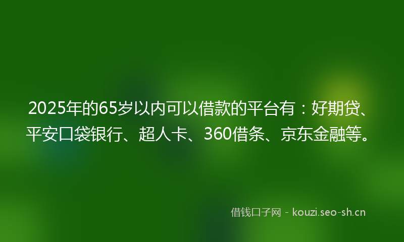 2025年的65岁以内可以借款的平台有：好期贷、平安口袋银行、超人卡、360借条、京东金融等。
