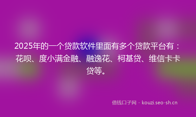 2025年的一个贷款软件里面有多个贷款平台有:花呗、度小满金融、融逸花、柯基贷、维信卡卡贷等。