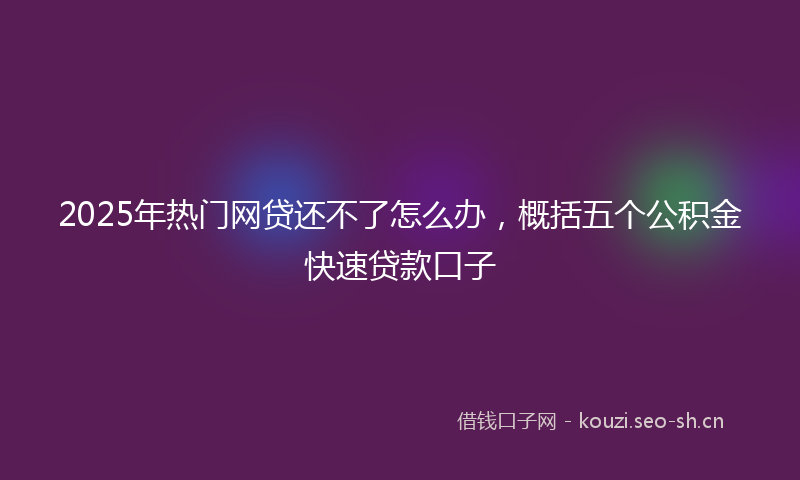 2025年热门网贷还不了怎么办，概括五个公积金快速贷款口子