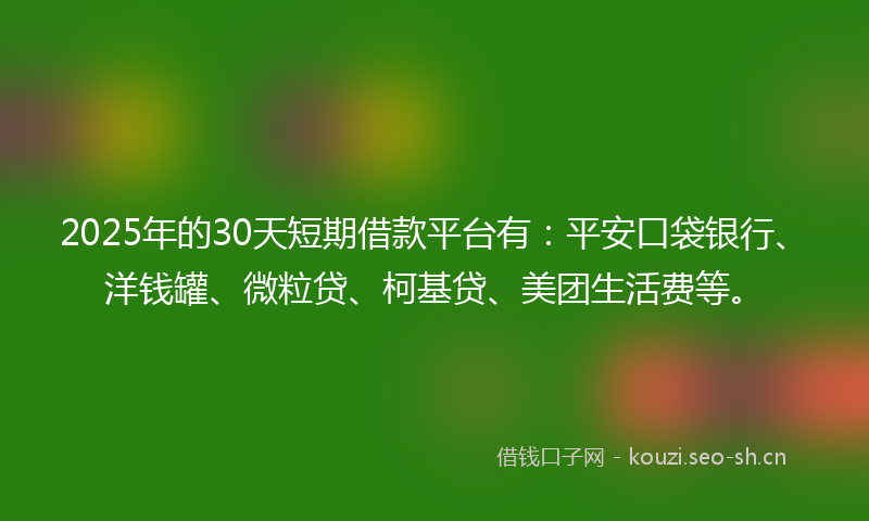 2025年的30天短期借款平台有：平安口袋银行、洋钱罐、微粒贷、柯基贷、美团生活费等。