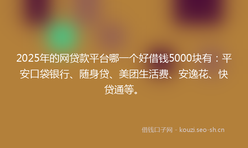 2025年的网贷款平台哪一个好借钱5000块有：平安口袋银行、随身贷、美团生活费、安逸花、快贷通等。